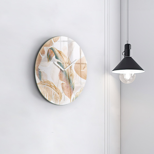 Round glass clock Nature leaf pattern