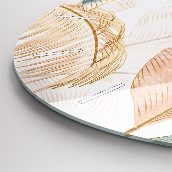 Round glass clock Nature leaf pattern