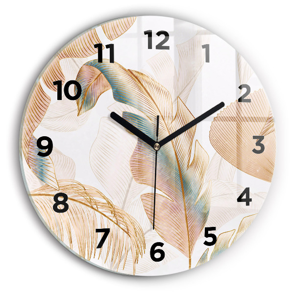 Round glass clock Nature leaf pattern