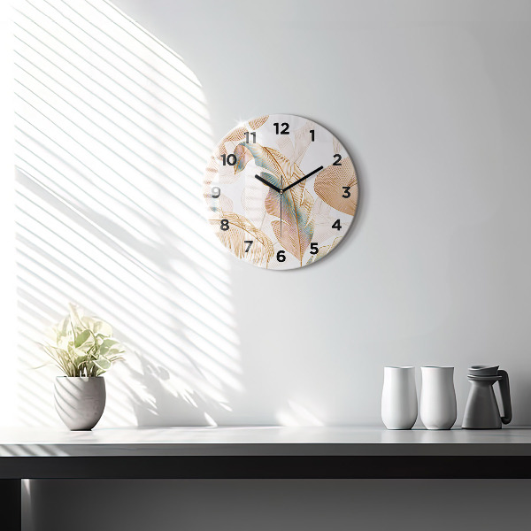 Round glass clock Nature leaf pattern