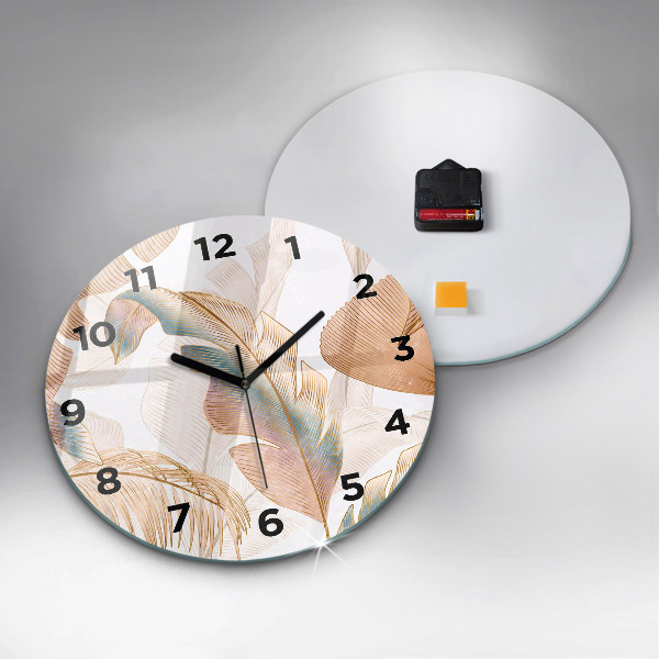 Round glass clock Nature leaf pattern