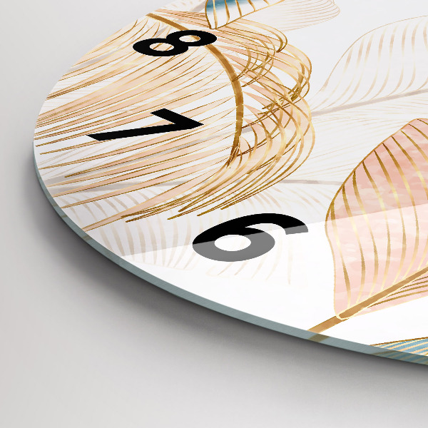 Round glass clock Nature leaf pattern