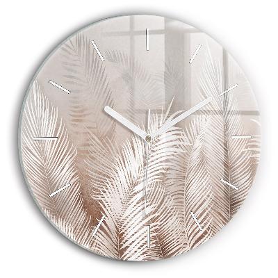 Round glass clock Tropical boho leaves