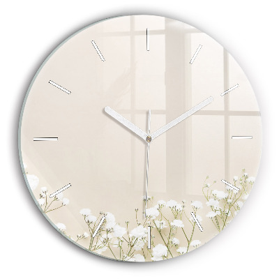 Round glass clock Blooming gypsophila flowers