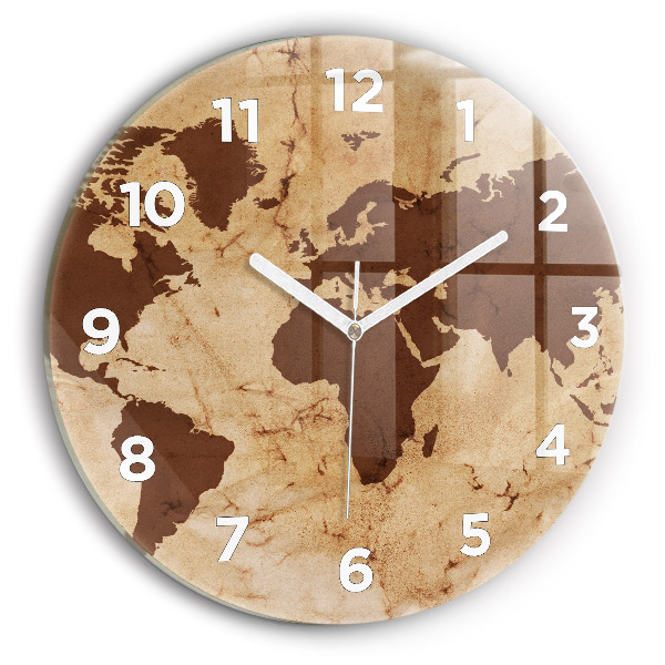 Round glass clock Vintage world map