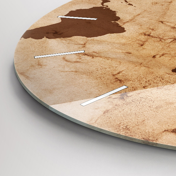 Round glass clock Vintage world map