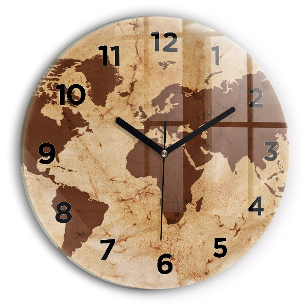 Round glass clock Vintage world map