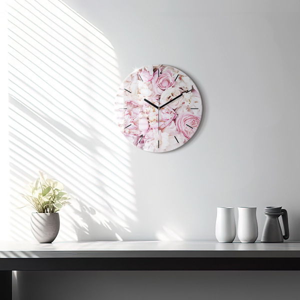 Round glass clock Decorative flowers
