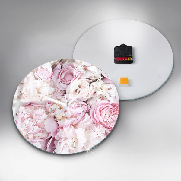 Round glass clock Decorative flowers
