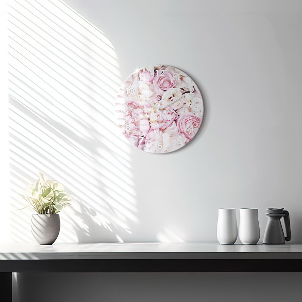 Round glass clock Decorative flowers
