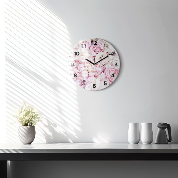Round glass clock Decorative flowers