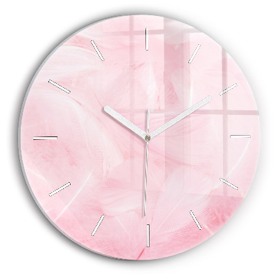 Round glass clock Feathers – abstract