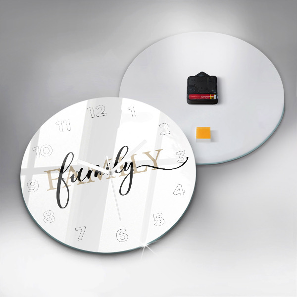Round glass clock Family inscription