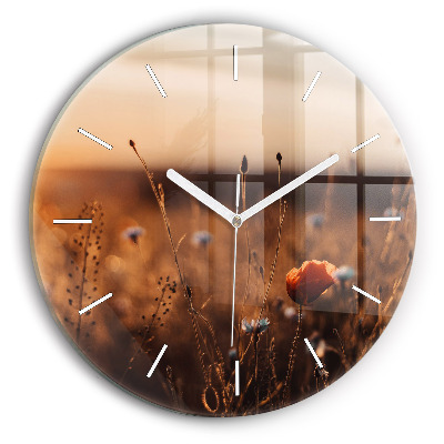 Round glass clock Field sunrise