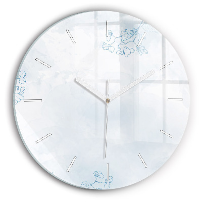 Round glass clock Sketch of plants