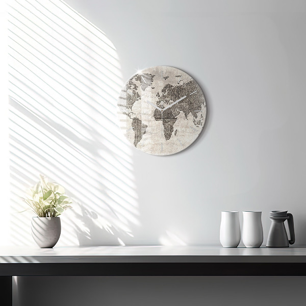 Round glass clock World map newspaper