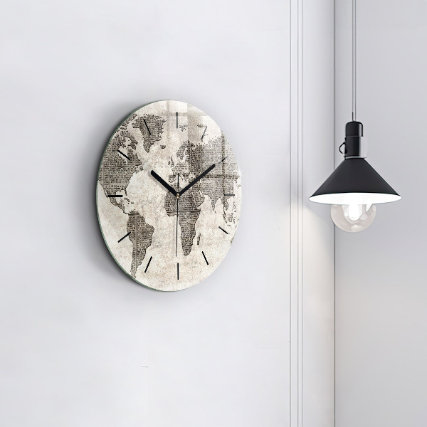 Round glass clock World map newspaper
