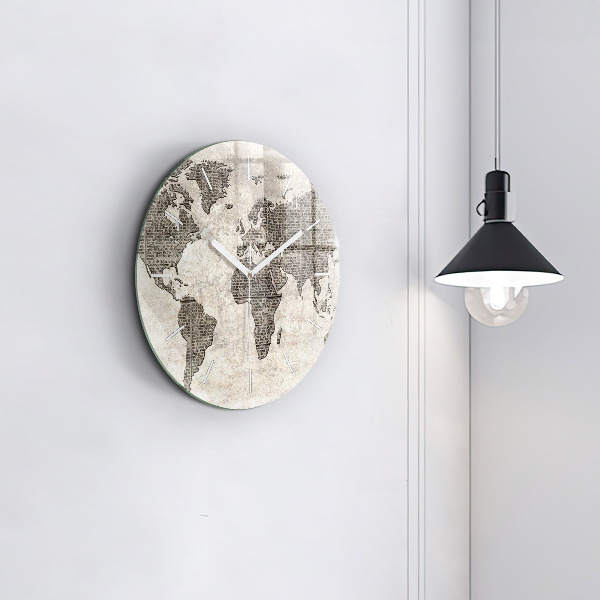 Round glass clock World map newspaper