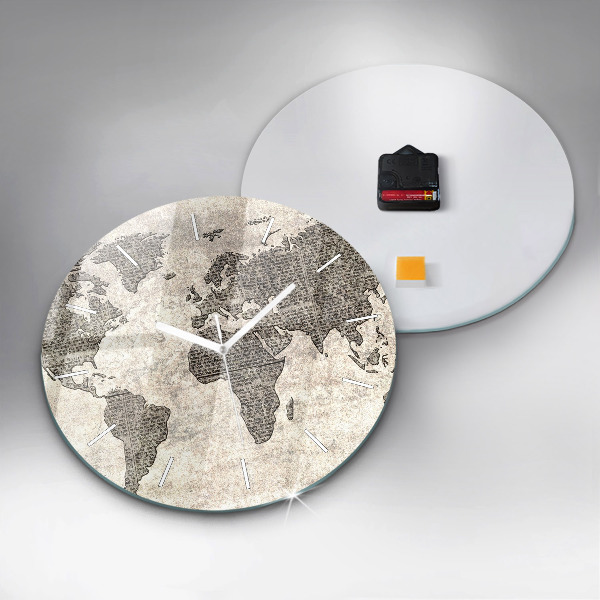 Round glass clock World map newspaper