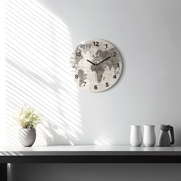 Round glass clock World map newspaper