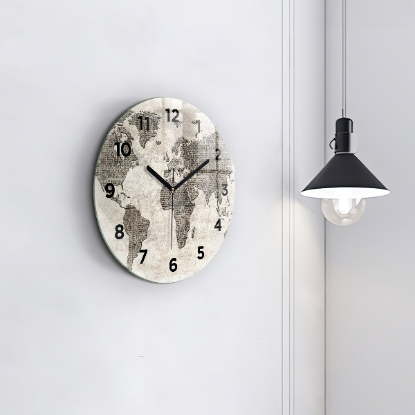 Round glass clock World map newspaper