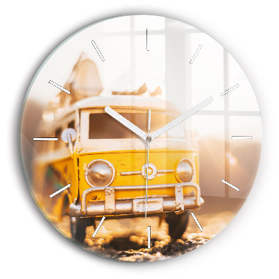 Round glass clock Car on vacation