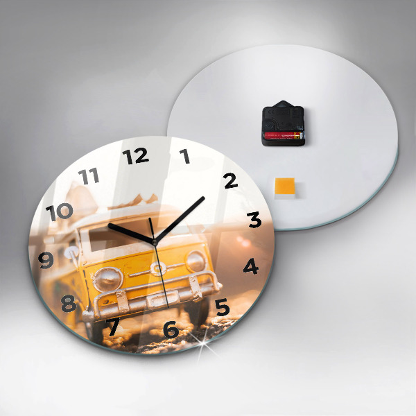 Round glass clock Car on vacation
