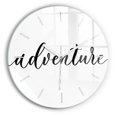 Round glass clock Adventure inscription