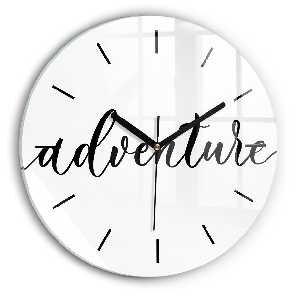 Round glass clock Adventure inscription