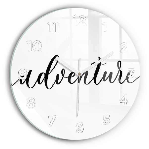 Round glass clock Adventure inscription