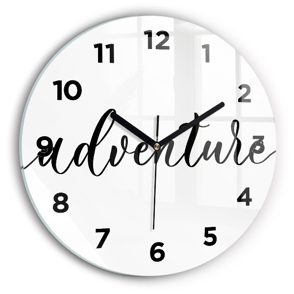 Round glass clock Adventure inscription