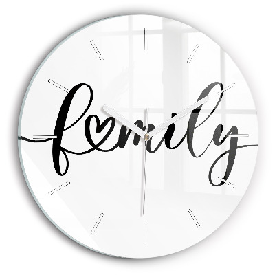 Round glass clock Family inscription and heart