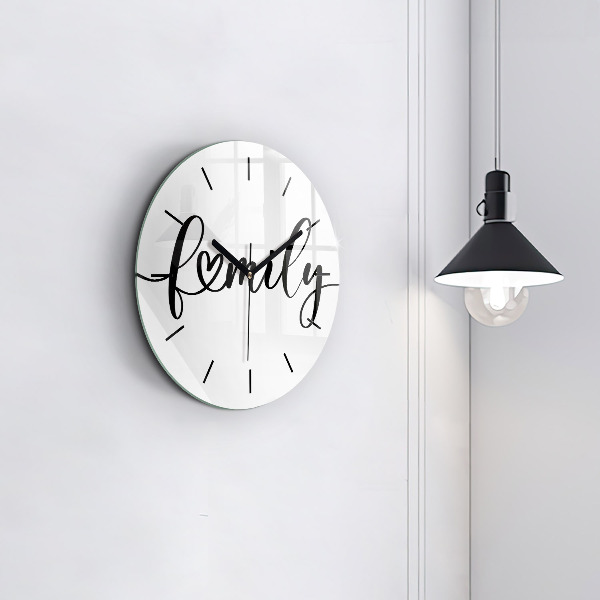 Round glass clock Family inscription and heart