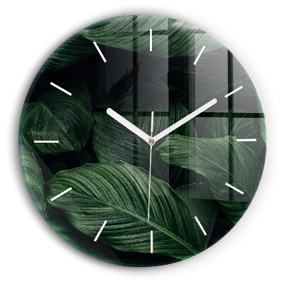 Round glass clock Tropical Monstera