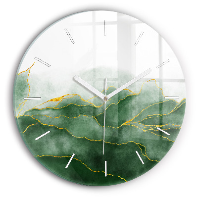 Round glass clock Abstraction leaves