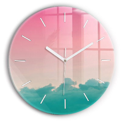 Round glass clock Sky and mountain gradient