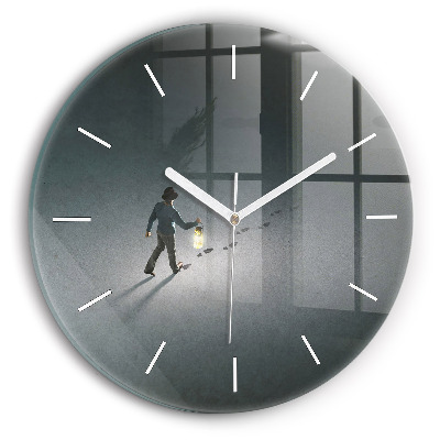 Round glass clock Wanderer in the Dark