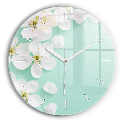 Round glass clock Blooming apple blossoms