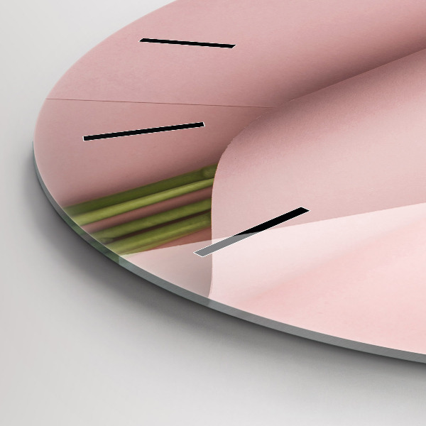 Round glass clock Tulip flower bouquet