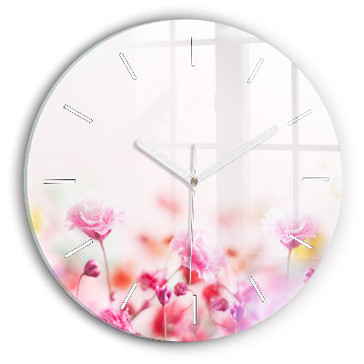 Round glass clock Flowers in the meadow