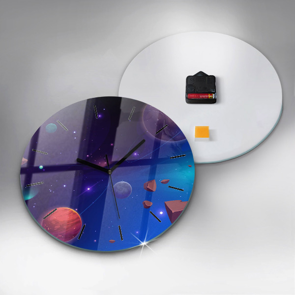 Round glass clock Planets galaxy