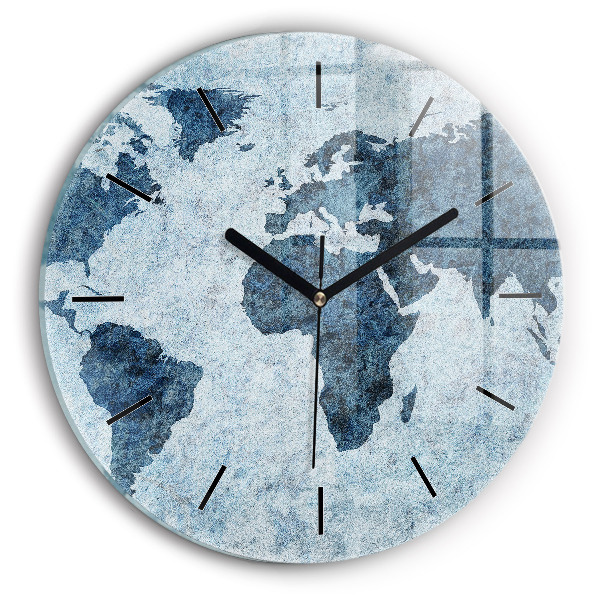 Round glass clock Painted world map