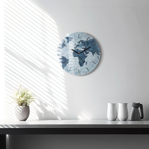 Round glass clock Painted world map