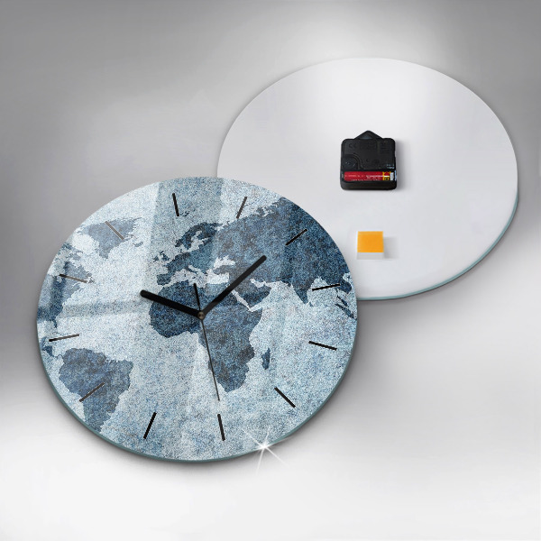 Round glass clock Painted world map