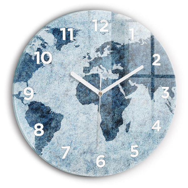 Round glass clock Painted world map