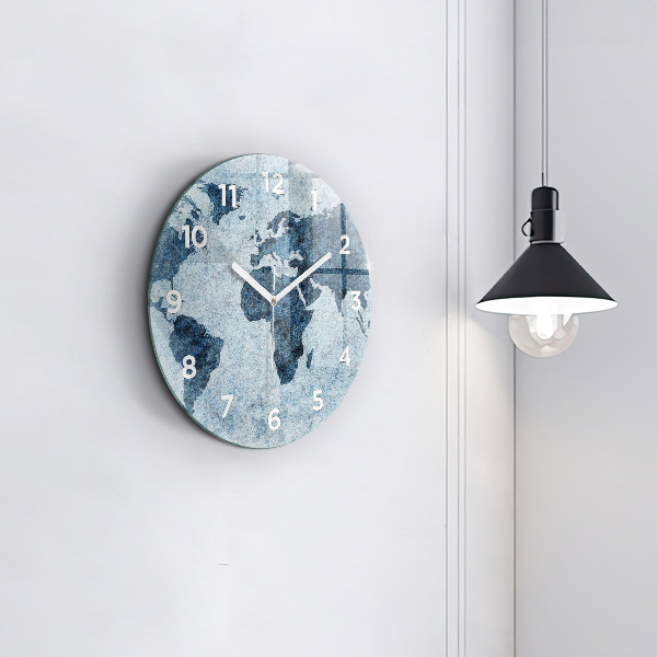 Round glass clock Painted world map
