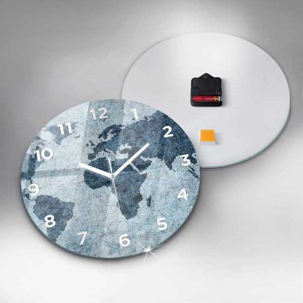 Round glass clock Painted world map