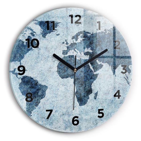 Round glass clock Painted world map