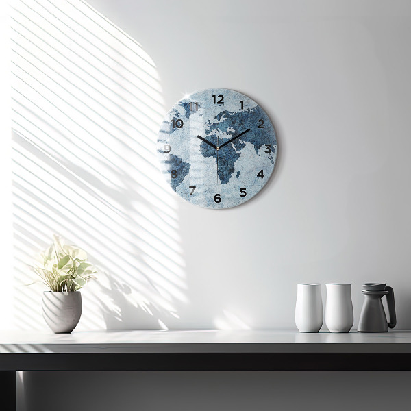 Round glass clock Painted world map