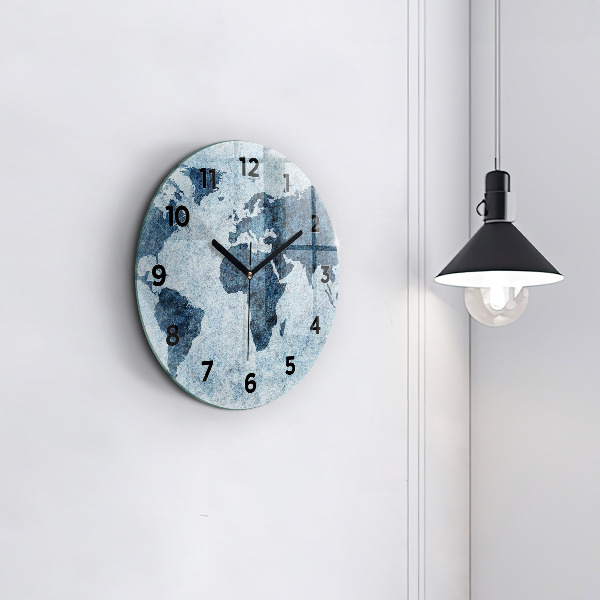 Round glass clock Painted world map